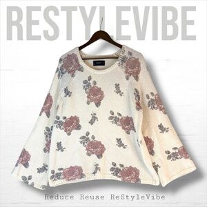 LUCKY BRAND Women’s Size XL Sweater Crew Neck Floral Wool Cotton Blend